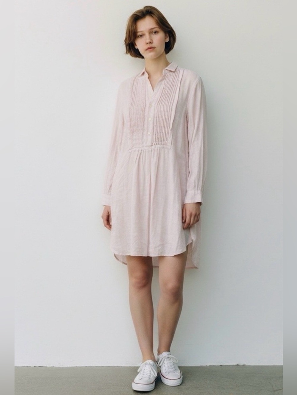 CP Shades Linen Tunic Dress S Blush Pink Pintuck Button Front